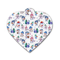 Cute Snowmen Celebrate New Year Dog Tag Heart (two Sides) by SychEva