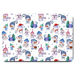 Cute Snowmen Celebrate New Year Large Doormat  by SychEva