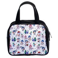 Cute Snowmen Celebrate New Year Classic Handbag (two Sides) by SychEva