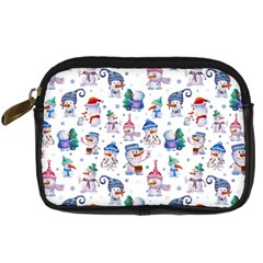 Cute Snowmen Celebrate New Year Digital Camera Leather Case by SychEva