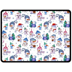 Cute Snowmen Celebrate New Year Fleece Blanket (large)  by SychEva