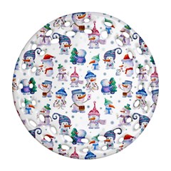 Cute Snowmen Celebrate New Year Ornament (round Filigree) by SychEva