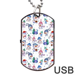 Cute Snowmen Celebrate New Year Dog Tag Usb Flash (two Sides) by SychEva