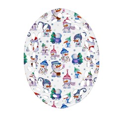 Cute Snowmen Celebrate New Year Oval Filigree Ornament (two Sides) by SychEva