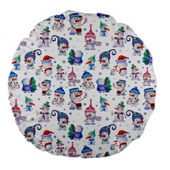 Cute Snowmen Celebrate New Year Large 18  Premium Flano Round Cushions by SychEva