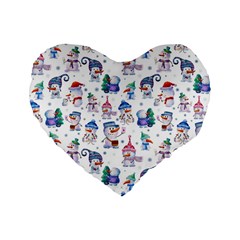 Cute Snowmen Celebrate New Year Standard 16  Premium Flano Heart Shape Cushions by SychEva