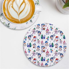 Cute Snowmen Celebrate New Year Uv Print Round Tile Coaster by SychEva