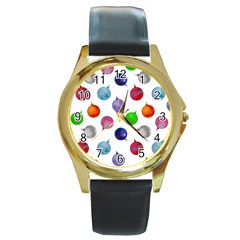 Christmas Balls Round Gold Metal Watch by SychEva