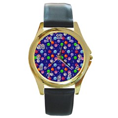 Christmas Balls Round Gold Metal Watch by SychEva