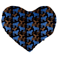 Blue Tigers Large 19  Premium Heart Shape Cushions by SychEva