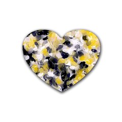 Black, Gray And Yellow Swirls  Rubber Heart Coaster (4 Pack) by Khoncepts