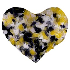 Black, Gray And Yellow Swirls  Large 19  Premium Heart Shape Cushions by Khoncepts