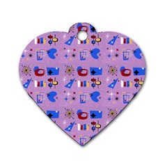 Pink 50s Pattern Dog Tag Heart (one Side) by NerdySparkleGoth