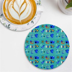 Green 50s Pattern Uv Print Round Tile Coaster by NerdySparkleGoth