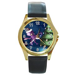 Octopus Color Round Gold Metal Watch by Blueketchupshop