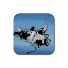 Christmas Cat Rubber Coaster (square) by Blueketchupshop