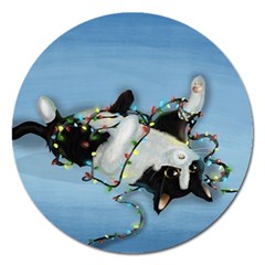 Christmas Cat Magnet 5  (round) by Blueketchupshop