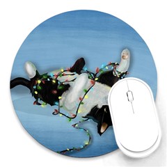 Christmas Cat Round Mousepads by Blueketchupshop