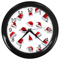 Red Christmas Hats Wall Clock (black) by SychEva