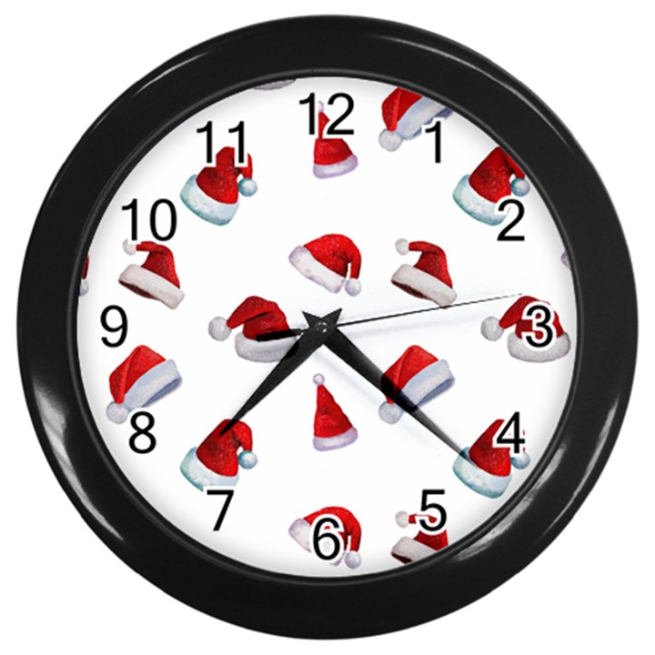 Red Christmas Hats Wall Clock (Black)