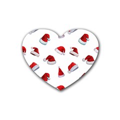 Red Christmas Hats Rubber Heart Coaster (4 Pack) by SychEva