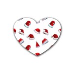 Red Christmas Hats Rubber Heart Coaster (4 pack) Front