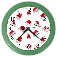 Red Christmas Hats Color Wall Clock by SychEva