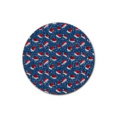 Blue Christmas Hats Rubber Coaster (round) by SychEva