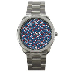 Blue Christmas Hats Sport Metal Watch by SychEva