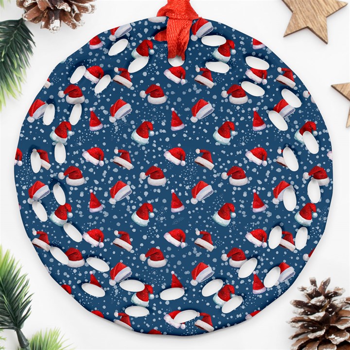 Blue Christmas Hats Ornament (Round Filigree)