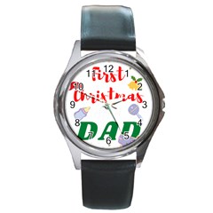 First Christmas As A Dad Round Metal Watch