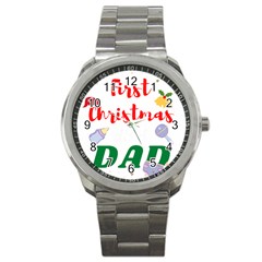 First Christmas As A Dad Sport Metal Watch by LemonPear