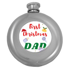 First Christmas As A Dad Round Hip Flask (5 Oz) by LemonPear