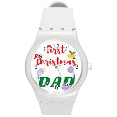 First Christmas As A Dad Round Plastic Sport Watch (m) by LemonPear