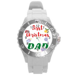 First Christmas As A Dad Round Plastic Sport Watch (l) by LemonPear