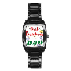 First Christmas As A Dad Stainless Steel Barrel Watch by LemonPear