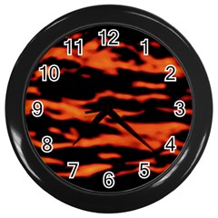 Red  Waves Abstract Series No9 Wall Clock (black) by DimitriosArt