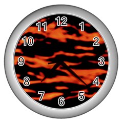 Red  Waves Abstract Series No9 Wall Clock (silver) by DimitriosArt