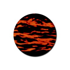 Red  Waves Abstract Series No9 Rubber Round Coaster (4 Pack) by DimitriosArt