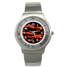 Red  Waves Abstract Series No9 Stainless Steel Watch by DimitriosArt