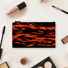 Red  Waves Abstract Series No9 Cosmetic Bag (small) by DimitriosArt