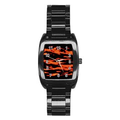 Red  Waves Abstract Series No9 Stainless Steel Barrel Watch by DimitriosArt