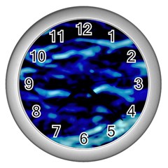 Blue Waves Abstract Series No8 Wall Clock (silver) by DimitriosArt