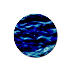 Blue Waves Abstract Series No8 Rubber Coaster (round) by DimitriosArt