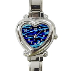 Blue Waves Abstract Series No8 Heart Italian Charm Watch by DimitriosArt