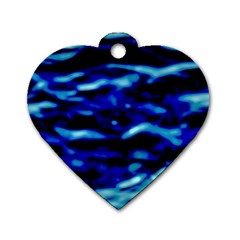 Blue Waves Abstract Series No8 Dog Tag Heart (one Side) by DimitriosArt