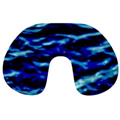 Blue Waves Abstract Series No8 Travel Neck Pillow by DimitriosArt