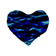 Blue Waves Abstract Series No8 Standard 16  Premium Flano Heart Shape Cushions by DimitriosArt