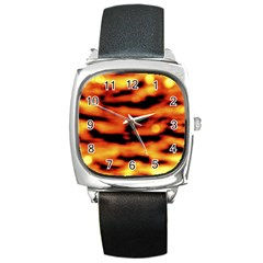 Red  Waves Abstract Series No5 Square Metal Watch by DimitriosArt