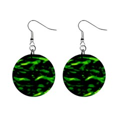 Green  Waves Abstract Series No3 Mini Button Earrings by DimitriosArt